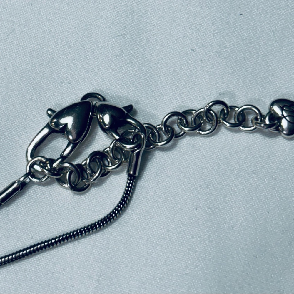Brighton Cat's Meow w Heart Charm Necklace Long 32-34” Silver Plated Adorable - Picture 5 of 5